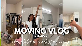 moving vlog  episode 2  my first apartment  closet  bathroom organizing kitchen cleaning etc [upl. by Nodyl]