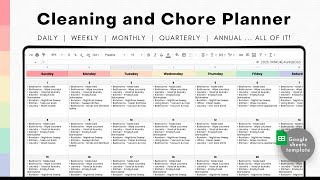 Cleaning Schedule Weekly amp Daily Routine Cleaning Checklist Chore Planner Google Sheets Template [upl. by Nnaed]