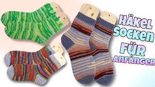 Socken häkeln für Anfänger  mit Sockengarn  jede Größe [upl. by Nelsen]