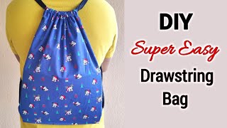 SUPER EASY  DIY Drawstring Backpack  Step by step  easy sewing tutorial  Bag making ideas [upl. by Nahtaneoj]