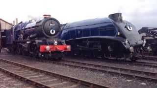 6023 King Edward II amp 60007 Sir Nigel Gresley perform memorial whistles at Didcot 542014 [upl. by O'Rourke]