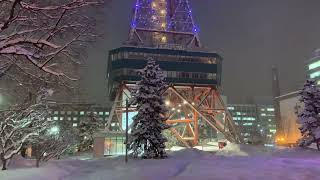 真冬における札幌の街中で見た、夜の雪景色  2022年1月31日 4K Ultra HD [upl. by Nyliahs]