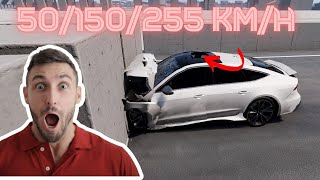 Audi RS7 Crash Test Impact at 50 150 and 255 kmh [upl. by Ayatnohs]