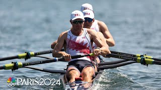 US mens four boat beats out Australia to advance to final  Paris Olympics  NBC Sports [upl. by Akili621]