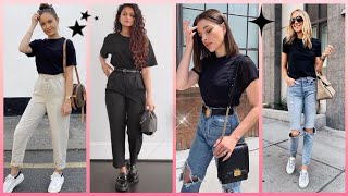 LOOKS BÁSICOS CON CAMISETA NEGRA ♥  OUTFITS de moda mujer 2023 [upl. by Bernard]