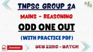 ODD ONE OUT  CLASSIFICATIONS  TNPSC GROUP 2A MAINS REASONING  SUB  ZERO BATCH  KALAI WHANI [upl. by Pinkerton6]