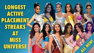 Longest Active Placement Streaks at Miss Universe UPDATED after MU 2021 TPN39 [upl. by Yoshiko64]