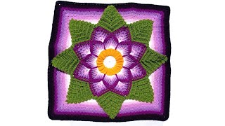 Como tejer el Cuadrado de colores N° 45 o muestra con flor en 3D a crochet para colchas y cojines [upl. by Pouncey]