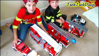 Firefighter Costume Pretend Play Skits  Bruder Fire Trucks  JackJackPlays [upl. by Badr]