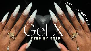 Elegant amp Simple Gel X Nails at Home  EASY Marble Nails  gel x nails tutorial [upl. by Hershell]