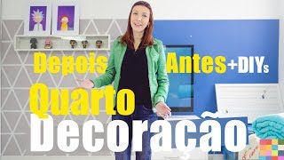 DIY  Decoração de Quarto  Parede com fita isolante Quadros e Estante [upl. by Cusack]