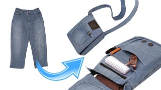 How to sew a shoulder bag out of old jeans  a detailed tutorial [upl. by Xirtaeb18]