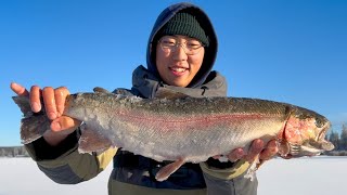 Stocks 40000 FISH EVERY YEAR Ice fishing for Personal Best Rainbow Trout [upl. by Lucilla]