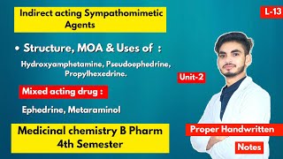 L13। U2। Indirect acting Sympathomimetic। Agent with mixed mechanism। Ephedrine। Metaraminol। 4th [upl. by Oeak40]