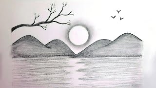 Landscape drawing How to Draw a simple Landscape  Easy Pencil Drawing [upl. by Ellenahc]