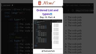 HTML Tutorial for beginners  Ordered List and Types html5 htmltutorial webdevelopment coding [upl. by Akienaj80]