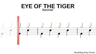 Eye of the Tiger  Survivor  EASY DRUMS  Scrolling Scores [upl. by Aihsele356]