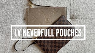 Louis Vuitton Neverfull Pouch Review amp Comparison Damier Ebene amp Turtledove Empreinte [upl. by Matronna]