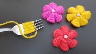 Hand Embroidery Amazing Trick Easy Flower Embroidery Trick with Fork Sewing Hack [upl. by Elita]