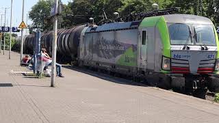 Germany 2 heavy freight trains  Traxx and Vectron meet in train station Viersen Germany [upl. by Atterehs]