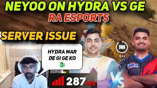 NEYOO REACT ON HYDRA VS GE FIGHT 4V4 PURE AND SERVER ISSUE BGMI [upl. by Eelegna603]