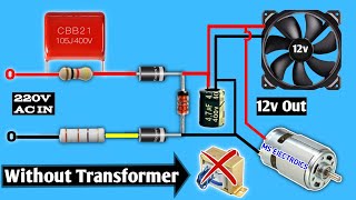 Convert 220v Ac to 12v Dc without transformer  Make a 12v dc power supply  220v to 12v converter [upl. by Hannala]