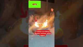 all tyre service pointtubeless tyre fitting video pleasesubscribe women mechanic [upl. by Akenna]