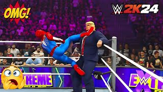 WWE 2K24  Donald Trump vs Spiderman🫨  WWE 2K24 Fight donaldtrump trump fight [upl. by Aelak]