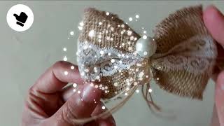 how to make burlap bow طريقة عمل فيونكه بشريطة الخيش [upl. by Jeralee]