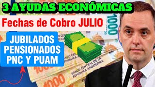 🎁3 AYUDAS ECONÓMICAS💲 para JUBILADOS y PENSIONADOS PNC PUAM de ANSES con Fechas de Cobro de Julio✅ [upl. by Cadmann]