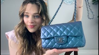 CHANEL CLASSIC MINI FLAP BAG IRIDESCENT METALLIC TURQUOISE UNBOXING amp REVIEW [upl. by Eimareg]