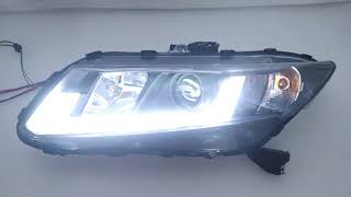 For 1215 Civic Coupe Sedan FB FG Black quotTRON TUBE DRLquot Projector Headlight Lamp [upl. by Astraea374]