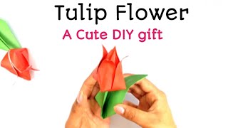 Origami Tulip II DIY Paper Flower II Paper Tulip Making [upl. by Arthur]