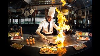 Acrobatic Teppanyaki Skills  Best Teppanyaki Show Compilation [upl. by Bundy]