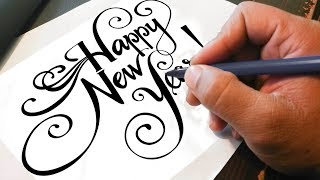 Happy New Year Writing Styles in Calligraphy  How to Write New Year Greetings in English [upl. by Ajan]