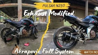 Pulsar N250 Modified Exhaust  Akrapovic Full System Exhaust For N250😯 Loud Exhaust For N250 Pulsar🔥 [upl. by Nikoletta176]