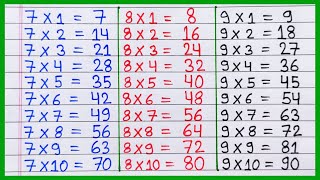 Learn Table of 7 8 and 9  7 ka table  8 ka table  9 ka table  table of 8  table of 9 [upl. by Efi]