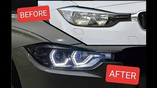 Installing BMW F30 3 Series LED Angel Eye Headlights Upgrade  Projector Xenon [upl. by Haggar950]