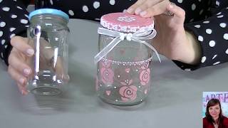 Decorar frascos de vidrio reciclados  Fernanda Valiente Tutorial en Español Subtitulado [upl. by Darda]