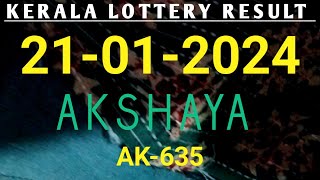 KERALA LOTTERY 21012024 AKSHAYA AK635 RESULT [upl. by Elleinad]