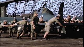 Japanese soldiers push Japanese fighter plane into hangar at Atsugi Airdrome in JHD Stock Footage [upl. by Lamiv]