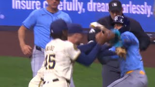 Abner Uribe and Jose Siri Trade Punches as Benches Clear in Tampa Bay Rays vs Milwaukee Brewers Game [upl. by Ras]