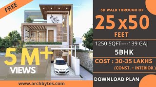 2550 House Design 3D  1250 Sqft  139 Gaj  5 BHK  Modern Design  Terrace Garden  8x15 Meters [upl. by Neill]