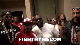 FLOYD MAYWEATHER 2 CHAINZ AND RICK ROSS BEHIND THE SCENES AT MAYWEATHER VS MAIDANA WEIGHIN [upl. by Ahsienahs]