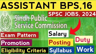 SPSC ASSISTANT BPS16 Jobs Description  Syllabus  Test Pattern  Promotion  SPSC JOBS 2024 [upl. by Akered]