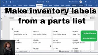 How to make inventory labels from a parts list in Excel [upl. by Si470]