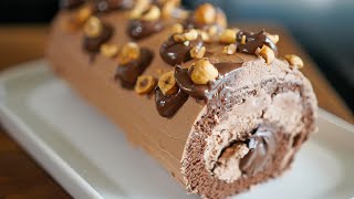 Bûche de Noël roulée facile et gourmande  Nutella® ganache chocolat lait noisettes grillées [upl. by Canada55]