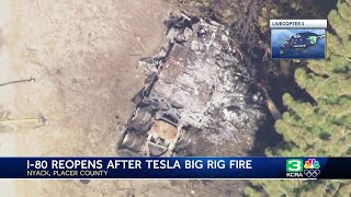 I80 reopens after Tesla Semi fire shuts down California freeway near Lake Tahoe [upl. by Spoor98]