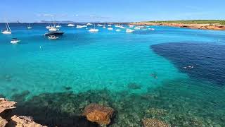 Cala Saona Formentera  Exploring the Tranquil Beauty of Spains Hidden Gem  4K Free Video Footage [upl. by Llegna]