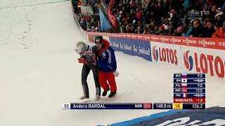 Anders Bardal 140m FALL Q PŚ Wisła 2015 [upl. by Carrelli56]